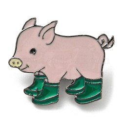 Cochon dans les bottes de pluie épingles en émail, broches en alliage de ton platine, verte, 23.5x28x2mm