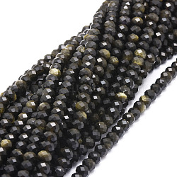 Chapelets de perles en obsidienne dorée naturelle, facette, rondelle, 5.5~6x4~4.5mm, Trou: 1mm, Environ 95 pcs/chapelet, 15.59'' (39.6 cm)
