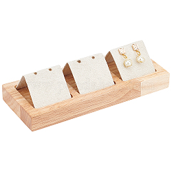 Présentoir de boucles d'oreilles en bois, avec 3 grilles porte-linge en coton, rectangle, blanc, 15x6.2x3.8~3.9 cm, Trou: 2mm