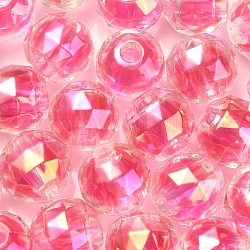 Placcatura uv perline europee acriliche trasparenti, perline con foro grande, tondo, rosa intenso, 13.5x13mm, Foro: 4 mm