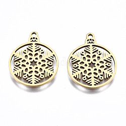 201 Stainless Steel Pendants, Laser Cut, Christmas Snowflake, Golden, 19x15.5x1mm, Hole: 1.4mm