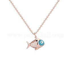 Cute Fish Pendant Necklace, 925 Sterling Silver Cubic Zirconia Necklace for Girl Women Gift, Clear, Rose Gold