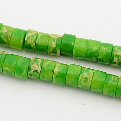 Synthetic Imperial Jasper Beads Strands, Dyed, Heishi Beads, Flat Round/Disc, Lime Green, 12x3mm, Hole: 1mm, about 126pcs/strand, 14.9 inch