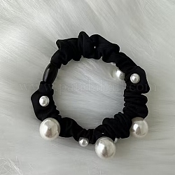 Accessoires de cheveux élastiques en tissu, Avec perle de perles imitation abs, pour les filles ou les femmes, chouchou / élastiques à cheveux chouchous, noir, 60mm