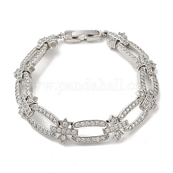 Bracelet chaîne à maillons ovales et croisés en zircone cubique, bracelet en laiton, sans plomb et sans cadmium, platine, 7-1/8 pouce (18 cm)