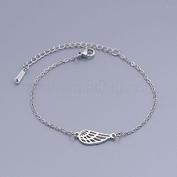 201 Stainless Steel Link Bracelets, with Lobster Claw Clasps, Wing, Stainless Steel Color, 6-3/4 inch(17~17.2cm)