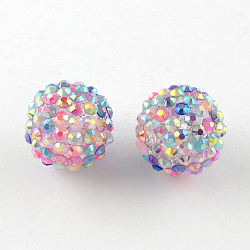 Ab-colore perline di strass in resina, con perle tonde acriliche all'interno, per i gioielli bubblegum, colorato, 20x18mm, Foro: 2~2.5 mm