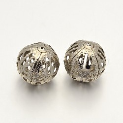 Perles rondes en filigrane de fer, boule en filigrane, sans nickel, platine, 16mm, Trou: 1mm
