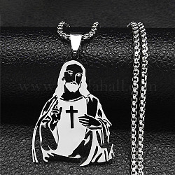 304 Stainless Steel Pendant Necklaces, Jesus, Stainless Steel Color, 23.62 inch(60cm)