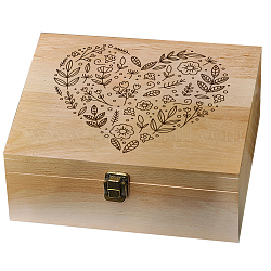 蓋付きの長方形の木製思い出の記念品ボックス  記念日に  結婚式  メモリ  お誕生日  バレンタイン・デー  ハート  24.5x19.5x10.3cm