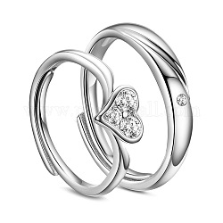 Shegrace Awesome anillos de pareja de plata de ley chapados en rodio 925, aaa con zirconias cúbicos y el corazón, Platino, 16 mm y 18 mm, 2 PC / sistema