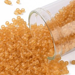 Toho runde Saatperlen, japanische Saatperlen, (2bf) transparenter gefrosteter Med-Topas, 11/0, 2.2 mm, Bohrung: 0.8 mm, ca. 1110 Stk. / 10 g