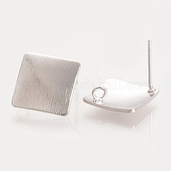 Accessoires de clous d'oreilles en laiton, avec boucle, losange, sans nickel, Platine plaqué réel, 17.5x17.5mm, Trou: 1.5mm, pin: 0.5 mm