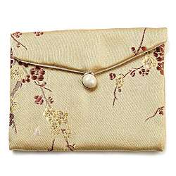 Bolsas de almacenamiento de joyas de tela floral de estilo chino, con botón de plástico, Caja de regalo de joyería rectangular para pulseras., pendientes, anillos, patrón aleatorio, vara de oro pálido, 8x10x0.3~0.7 cm