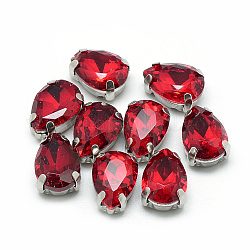 Cose en el rhinestone, Enlaces multifilares, Diamantes de imitación de cristal, con ajustes de 201 punta de acero inoxidable, accesorios de prendas de vestir, facetados, lágrima, rojo, 25x18x8mm, agujero: 1.2 mm