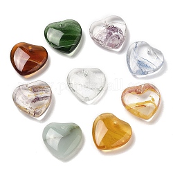 Ciondoli di vetro, gemstone imitato, charms cuore, colore misto, 20~21x20.5~21x6.5~7.5mm, Foro: 1.6 mm