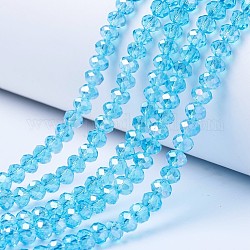 Electroplate Glass Beads Strands, AB Color Plated, Faceted, Rondelle, Cyan, 10x8mm, Hole: 1mm, about 65~66pcs/strand, 20.8~21.2 inch(53~54cm)