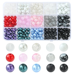 Perle di vetro 300 pz 15 stili, tondo, colore misto, 8~9mm, Foro: 1~1.6 mm, 20pcs / style