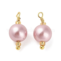 Pendenti di perle imitazione plastica abs, con veri accessori in ottone placcato oro 18k e perline di vetro, fascino rotondo, cardo, 16.5x8mm, Foro: 1.6 mm