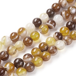 Chapelets de perles en agate à rayures naturelles/agates à bandes, teints et chauffée, ronde, burlywood, 10mm, Trou: 1.2mm, Environ 37 pcs/chapelet, 14.65 pouce (37.2 cm)