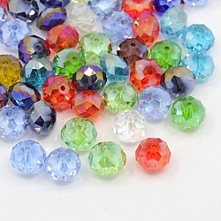 Electroplate Glass Beads, Half AB Color Plated, Faceted, Rondelle, Mixed Color, 12x8mm, Hole: 2mm