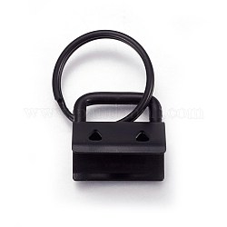 Porte-clés fendus en fer d'électrophorèse, accessoires de fermoir porte-clés, avec les embouts du ruban, noir, Fin: 20~21x20~21x13~14 mm, anneau: 24x2.5 mm