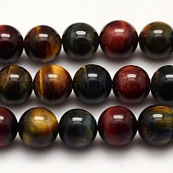 Chapelets de perles d'œil de tigre naturel, grade AB +, teinte, ronde, couleur mixte, 12mm, Trou: 1mm
