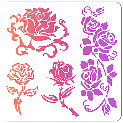 Gorgecraft Pochoir de fleur de rose de 12x12 pouce 4 styles de modèles de motifs floraux grands pochoirs carrés en plastique réutilisables signe pour la peinture sur le mur en bois carte de scrapbook carrelage dessin bricolage artisanat
