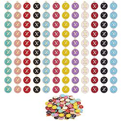 120шт 12 цвета позолоченные подвески из сплава, с эмалью, эмалированные блестки, плоские круглые с буквы, letter.x, 14x12x2 мм, отверстие : 1.5 мм, 10 шт / цвет