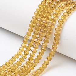 Chapelets de perles en verre, facette, rondelle, verge d'or, 4x3mm, Trou: 0.4mm, Environ 123~127 pcs/chapelet, 16.5~16.9 pouce (42~43 cm)