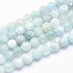 Natural Aquamarine Beads Strands, Grade AB, Faceted, Round, 6mm, Hole: 0.8mm, about 68pcs/strand, 15.7 inch