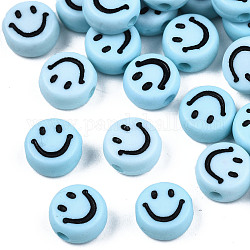 Opake Legierung Perlen, flach rund mit lächelndem Gesicht, Licht Himmel blau, 7x3.5 mm, Bohrung: 1.5 mm, ca. 3800 Stk. / 500 g