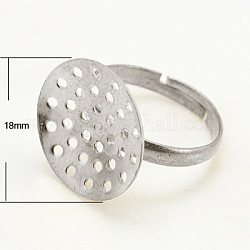 Composants d'anneau ajustable en laiton, des bases annulaires perforés, couleur platine, 17mm, Plateau: 18 mm