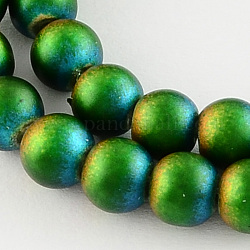 Frosted Baking Painted Glass Bead Strands, Round, Green, 6mm, Hole: 1mm, about 136pcs/strand, 29.9 inch