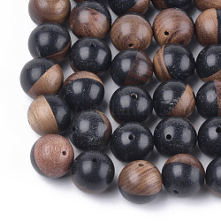 Perles en résine et bois de noyer, ronde, noir, 15~15.5mm, Trou: 1.6mm