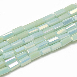 Chapelets de perles en verre électroplaqué, arc-en-ciel plaqué, imitation verre de jade, cuboïde facettes, turquoise pale, 4.5x2.5x2.5mm, Trou: 0.7mm, Environ 100 pcs/chapelet, 18.11 pouce