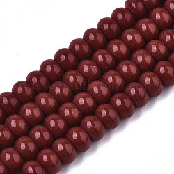 Opaque Solid Color Glass Beads Strands, Rondelle, Dark Red, 10.5x7mm, Hole: 1.2mm, about 56~58pcs/Strand, 15-1/2 inch~16-1/8 inch(39.5~41cm)