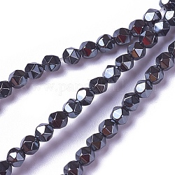 Chapelets de perles en hématite synthétique sans magnétiques, facette, ronde, hématite plaqué, 4.2x4.2x4.2mm, Trou: 0.5mm, Environ 92~95 pcs/chapelet, 15.9 pouce ~ 16.37 pouces (40.4~41.6 cm)