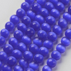 Cat Eye Beads, Round, Medium Blue, 12mm, Hole: 1.5mm, about 32pcs/strand, 14.5 inch