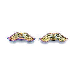 Perlina in lega di placcatura a cremagliera, ala, colore arcobaleno, 10x31x3mm, Foro: 1.6 mm