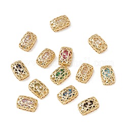 Eco-friendly Brass Micro Pave Cubic Zirconia Multi-strand Links, Rack Plating, Cadmium Free & Lead Free, Rectangle, Golden, Mixed Color, 14x10x5mm, Hole: 1.2mm