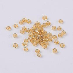 12/0 perles de rocaille en verre, trou rond argenté, ronde, verge d'or pale, 2mm, Trou: 1mm, environ 30000 perles / livre