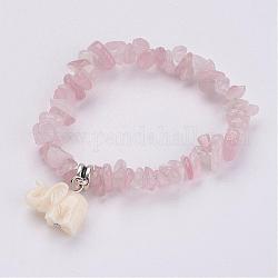 Bracelets avec breloque d'éléphant en résine, Avec des chips de quartz roses roses, 2 pouce (51 mm)