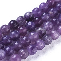 Lepidolita natural / hebras de perlas de piedra de mica púrpura, redondo, 4mm, agujero: 0.8 mm, aproximamente 86 pcs / cadena, 15.51 pulgada (39.4 cm)