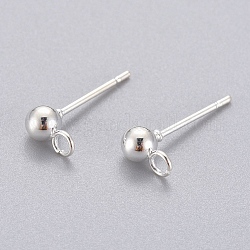 304 Stainless Steel Stud Earring Findings, with Loop, Round, Silver, 15x7x4mm, Hole: 1.7mm, Pin: 0.8mm