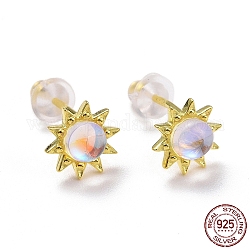 925 aretes de girasol de plata esterlina, pendientes delicados de piedra de luna clara para niña mujer, dorado, 7.5x3.4mm, pin: 0.8 mm