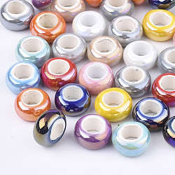 Perles de porcelaine plaquées, Perles avec un grand trou   , de couleur plaquée ab , rondelle, couleur mixte, 12~13x6.5mm, Trou: 6mm