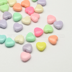 Perles opaques cardiaques acryliques, couleur mixte, 11x12x5mm, Trou: 2mm, environ 1100 pcs/500 g