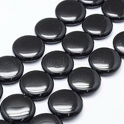 Brins de perles d'onyx noir naturel, teinte, plat rond, 20x8.5mm, Trou: 1.5mm, Environ 20 pcs/chapelet, 15.94 pouce (40.5 cm)