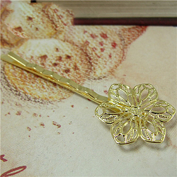 Bobby-Pin-Zubehörse aus Zinklegierung, mit filigranen Blumen Cabochon Lünette Fassungen, golden, 61 mm, Fach: 20 mm